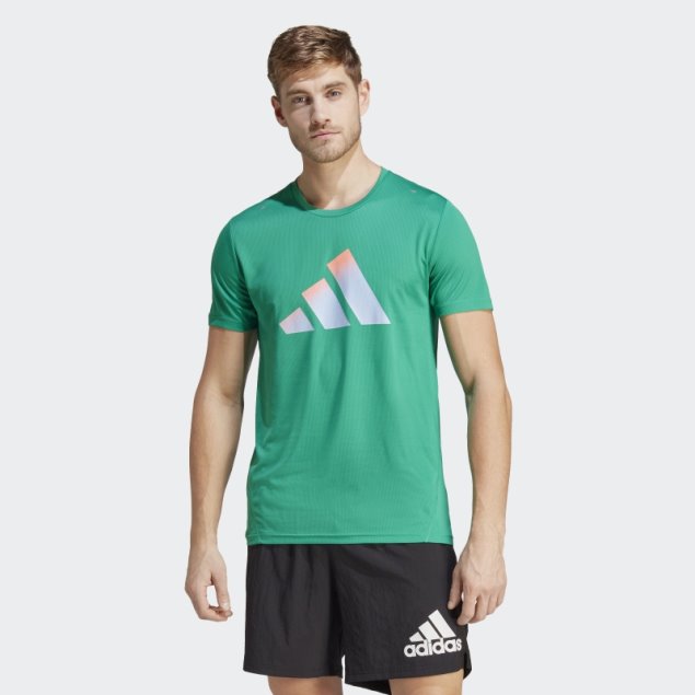 Camiseta Adidas Run Icons 3 Bar Logo Verde Corte