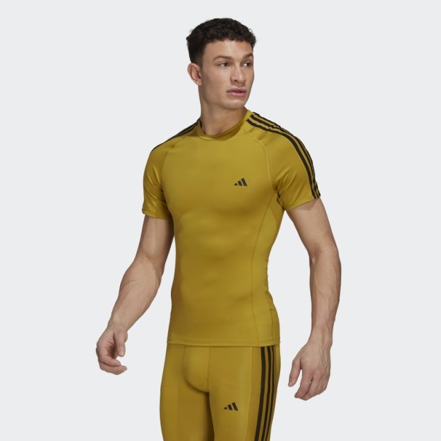 Camiseta De Entrenamiento Techfit 3 Rayas Verde Oliva Adidas