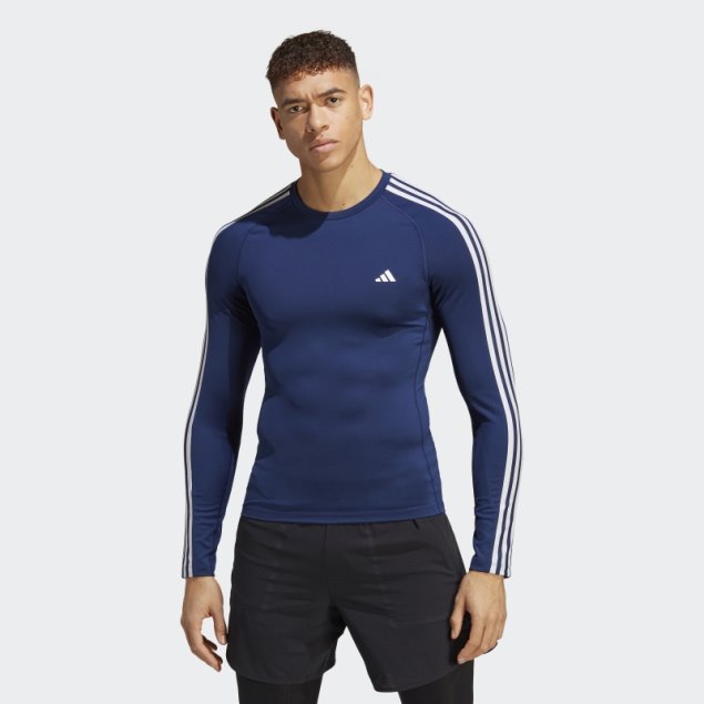 Adidas Techfit 3-Stripes Camiseta De Entrenamiento De Manga Larga Azul Oscuro