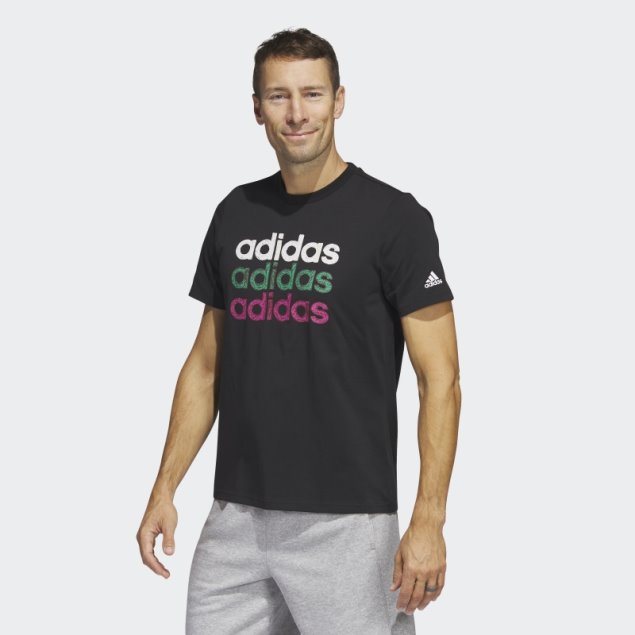 Camiseta Negra Con Gráfico De Ropa Deportiva Multilineal De Adidas (manga Corta)