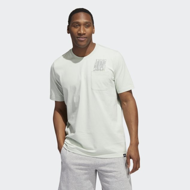 Adidas Camiseta Verde Con Bolsillo Gráfico De Deporte Dinámico