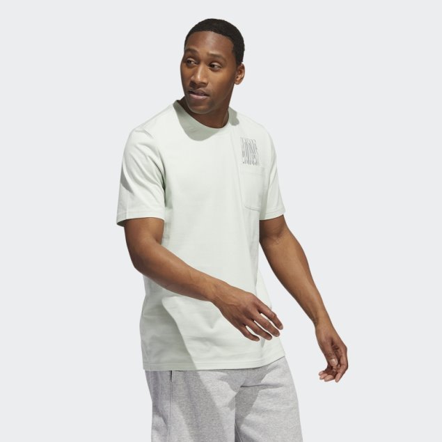 Adidas Camiseta Verde Con Bolsillo Gráfico De Deporte Dinámico