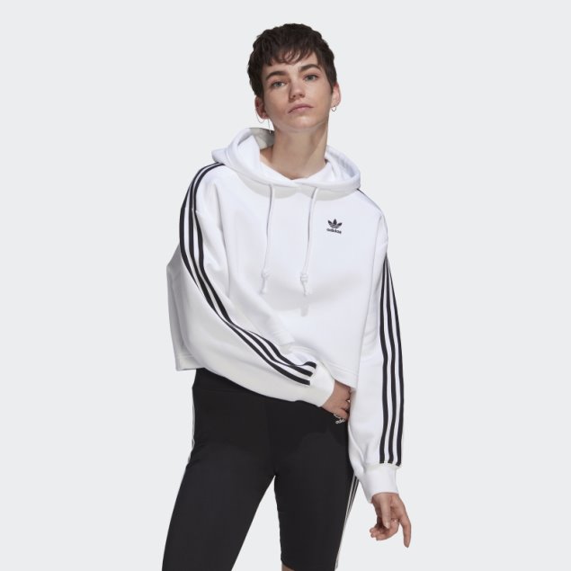 Adidas Adicolor Classics Crop Sudadera Con Capucha Blanco