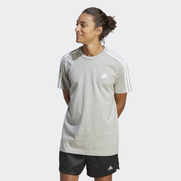 Camiseta Adidas Essentials Single Jersey 3 Rayas Gris Medio