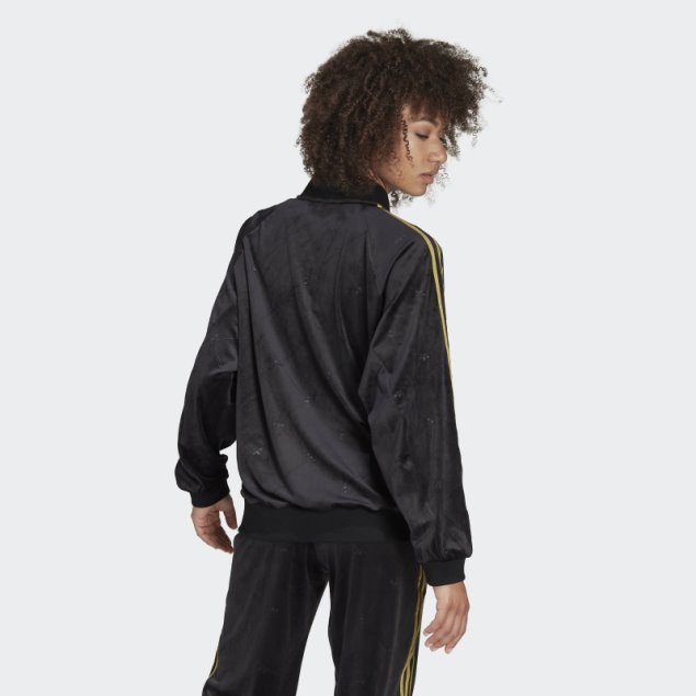 Chaqueta De Chándal De Terciopelo Con Monograma De Adidas Originals En Relieve Negro Caliente
