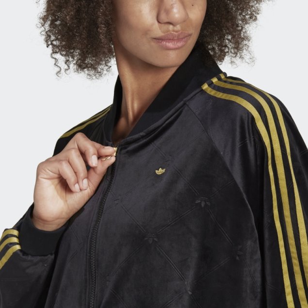 Chaqueta De Chándal De Terciopelo Con Monograma De Adidas Originals En Relieve Negro Caliente