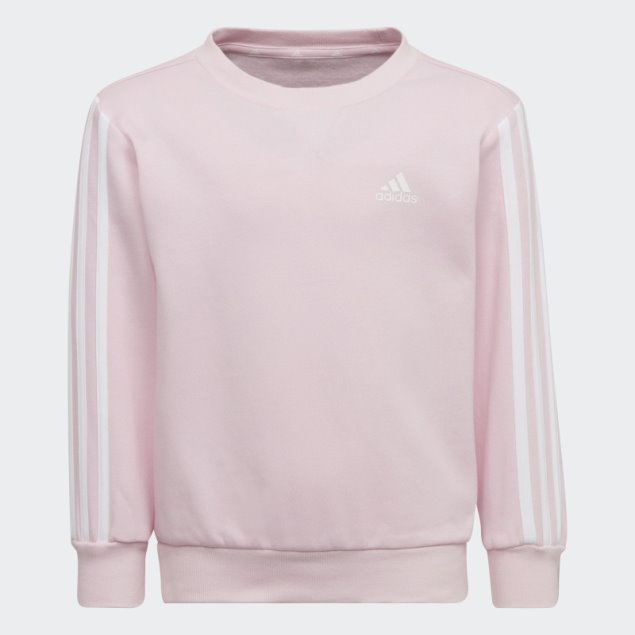 Sudadera Rosa Adidas Essentials Con Cuello Redondo Y 3 Rayas
