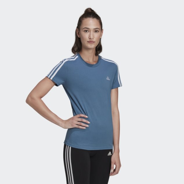 Camiseta Adidas Essentials Slim 3 Rayas Azul Alterado