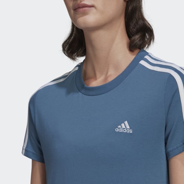Camiseta Adidas Essentials Slim 3 Rayas Azul Alterado