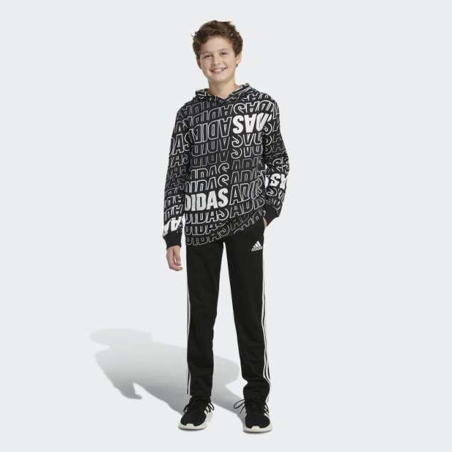 Adidas Camiseta Negra De Manga Larga Con Capucha Y Estampado Integral