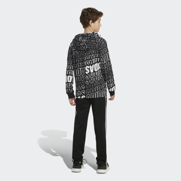 Adidas Camiseta Negra De Manga Larga Con Capucha Y Estampado Integral