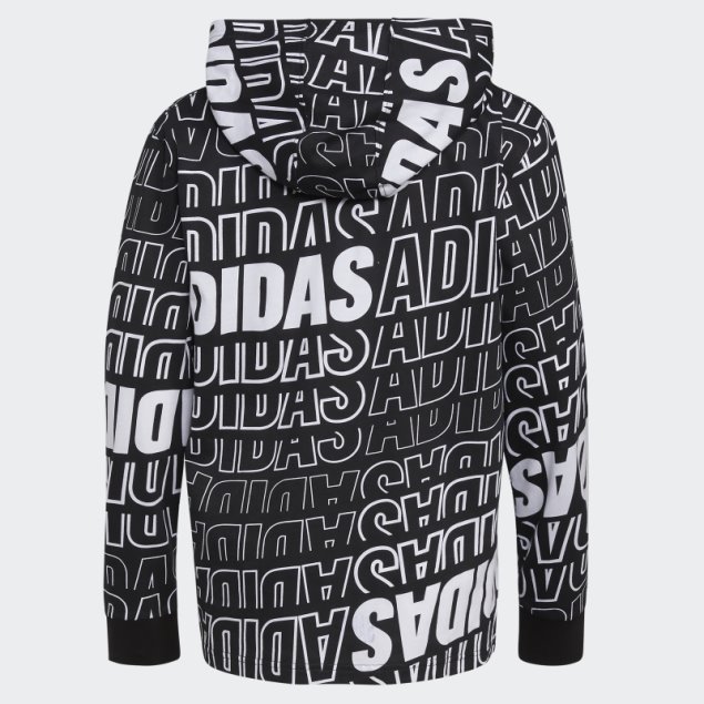 Adidas Camiseta Negra De Manga Larga Con Capucha Y Estampado Integral
