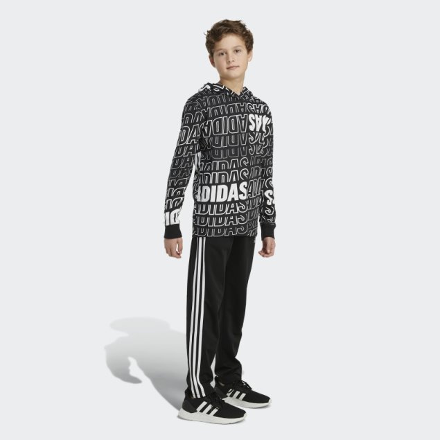 Adidas Camiseta Negra De Manga Larga Con Capucha Y Estampado Integral