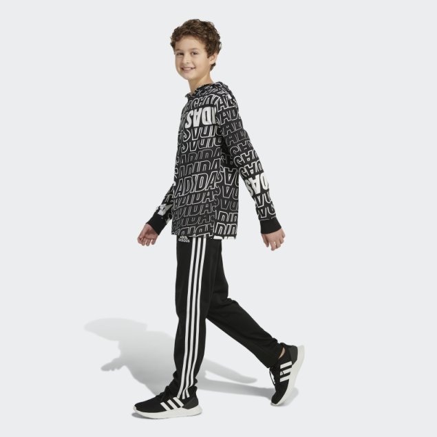 Adidas Camiseta Negra De Manga Larga Con Capucha Y Estampado Integral