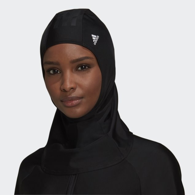Hijab De Baño Negro Con 3 Rayas De Adidas