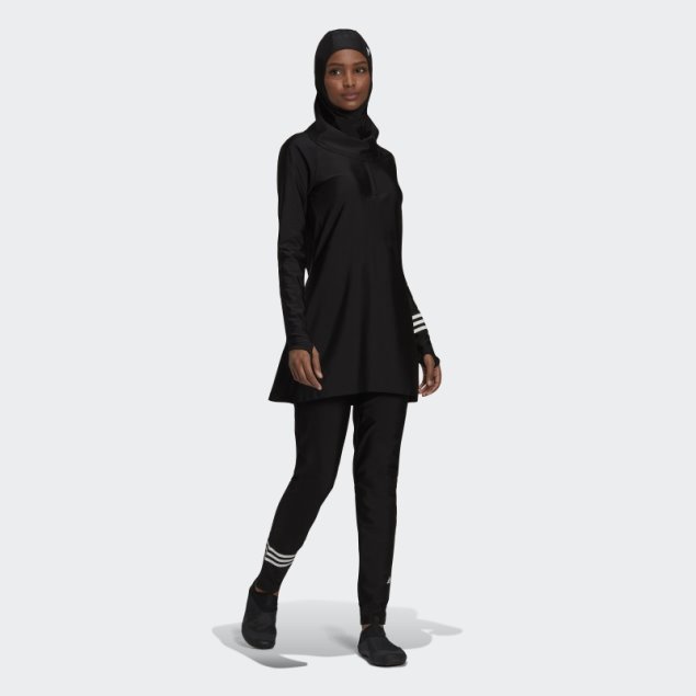 Hijab De Baño Negro Con 3 Rayas De Adidas