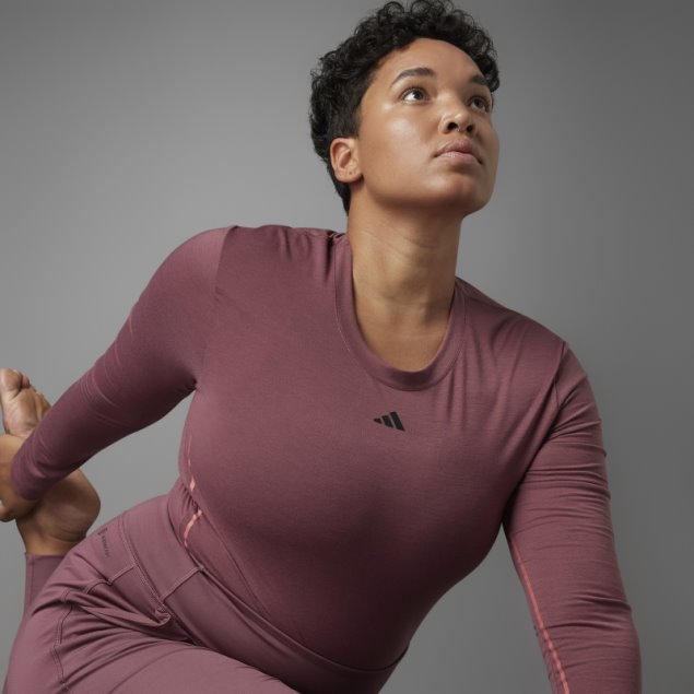 Camiseta De Manga Larga De Yoga De Equilibrio Auténtico (talla Grande) Adidas Burdeos