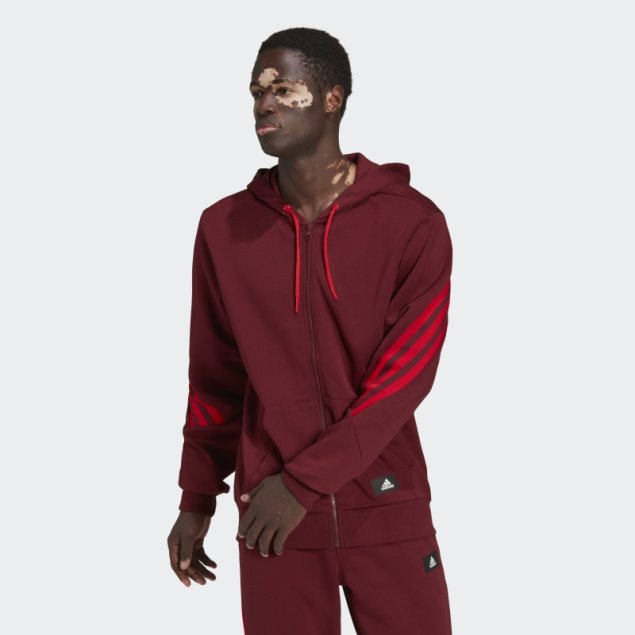 Adidas Sudadera Con Capucha Y Cremallera Completa De 3 Rayas Con íconos Del Futuro Rojo