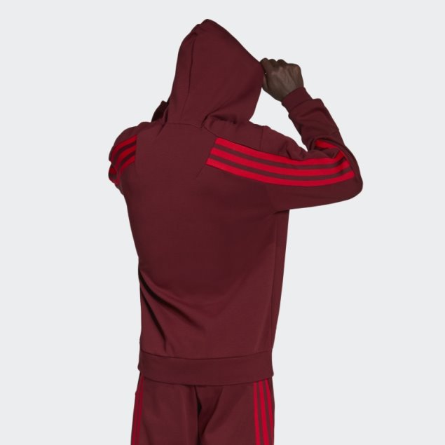 Adidas Sudadera Con Capucha Y Cremallera Completa De 3 Rayas Con íconos Del Futuro Rojo