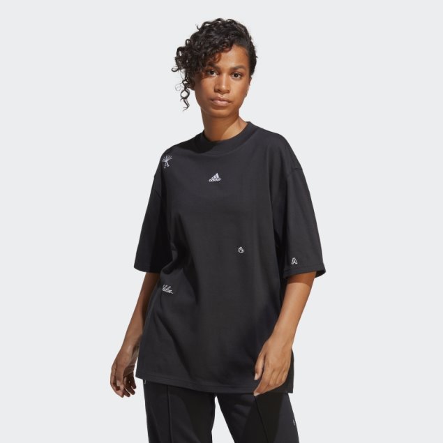 Camiseta Adidas Boyfriend Con Gráficos Inspirados En Cristales Curativos Negra