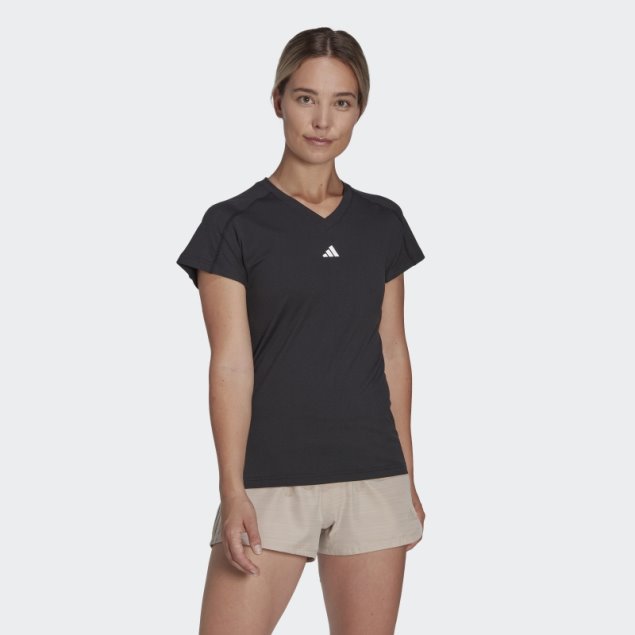 Camiseta Negra Con Cuello En V Aeroready Train Essentials Minimal Branding Adidas
