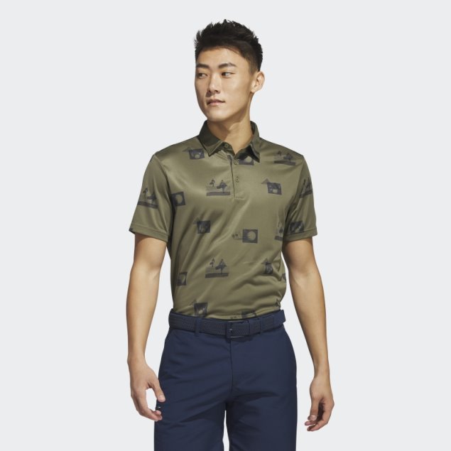 Polo Adidas Allover Print Verde Oliva