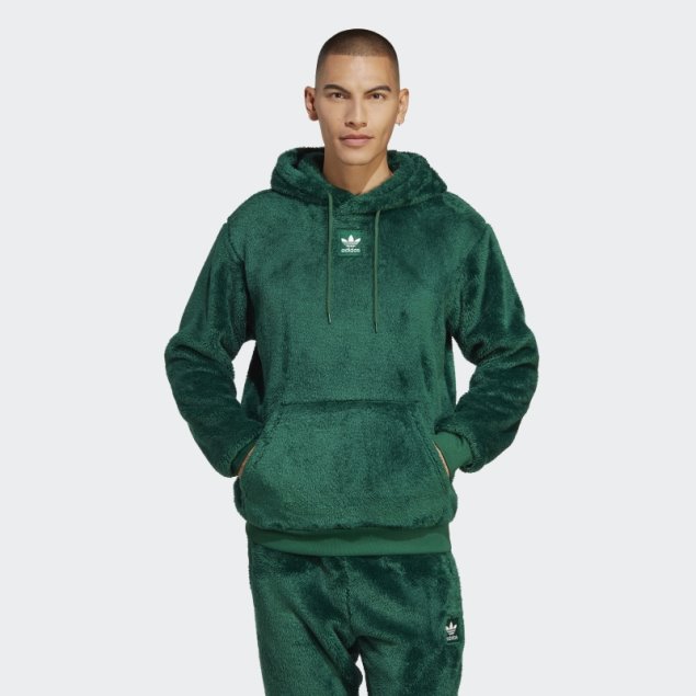 Sudadera Con Capucha Essentials+ Fluffy Adidas Verde Oscuro