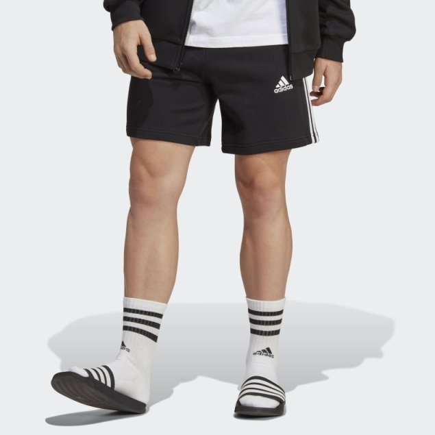Pantalón Corto Negro Essentials French Terry 3 Rayas Adidas
