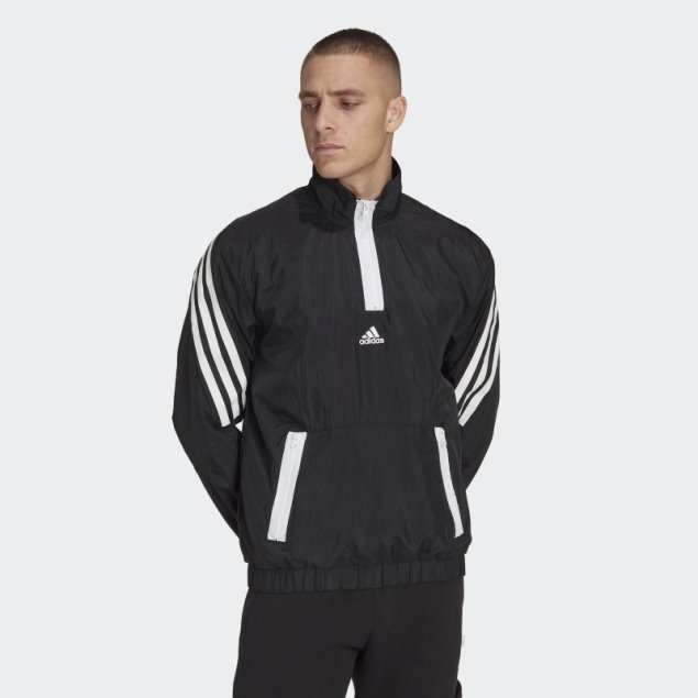 Adidas Sudadera Negra Con Cremallera De 1/4 Y 3 Rayas De Iconos Del Futuro