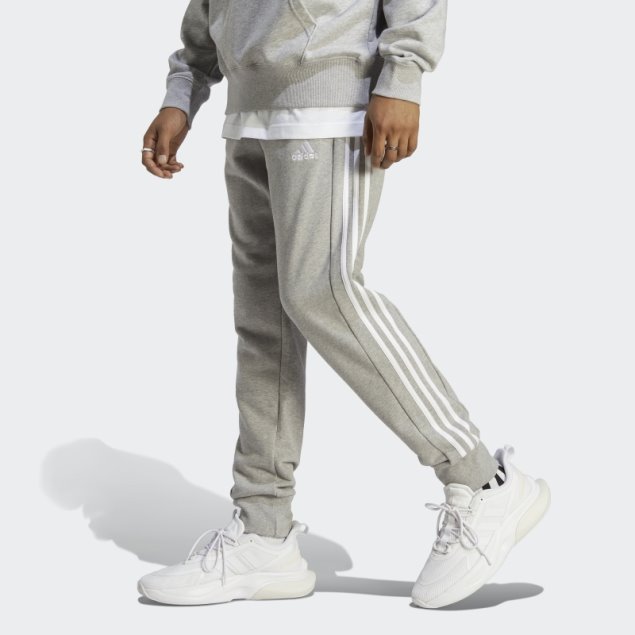 Pantalones Adidas Con 3 Rayas Y Puños Cónicos De Felpa Francesa En Gris Medio Adidas