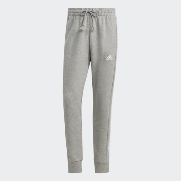 Pantalones Adidas Con 3 Rayas Y Puños Cónicos De Felpa Francesa En Gris Medio Adidas
