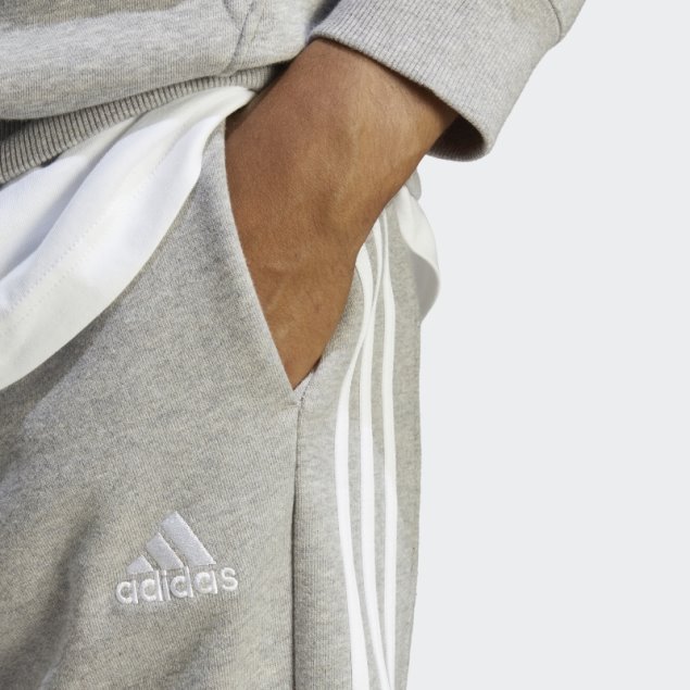 Pantalones Adidas Con 3 Rayas Y Puños Cónicos De Felpa Francesa En Gris Medio Adidas