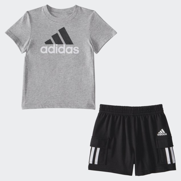 Conjunto Corto Adidas Ib Sstee Cargo Gris Jaspeado