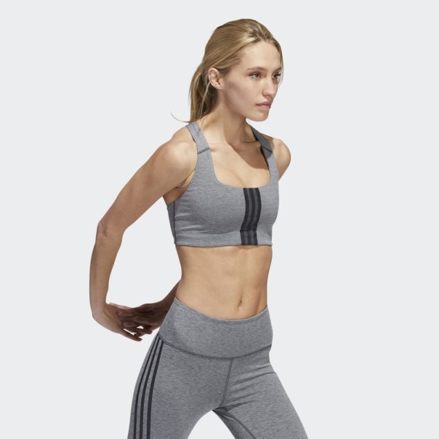 Sujetador De Entrenamiento Powerimpact De Sujeción Media Adidas Gris Oscuro Jaspeado