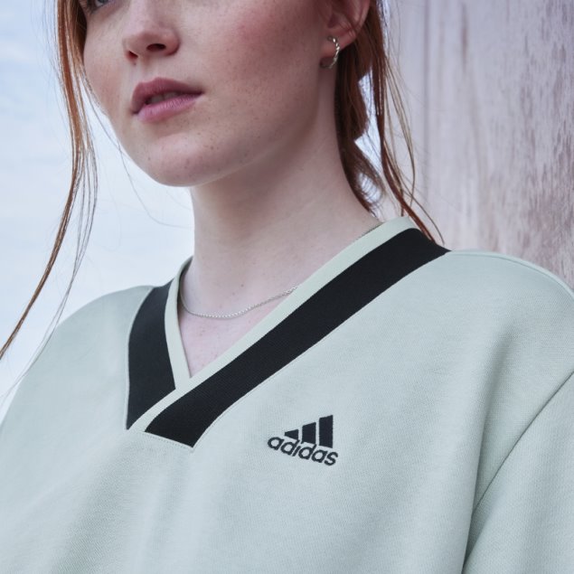 Adidas Sudadera Corta Verde Con Cuello En V
