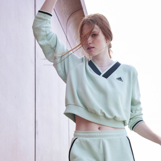 Adidas Sudadera Corta Verde Con Cuello En V