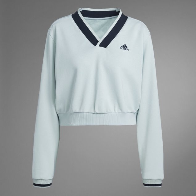 Adidas Sudadera Corta Verde Con Cuello En V