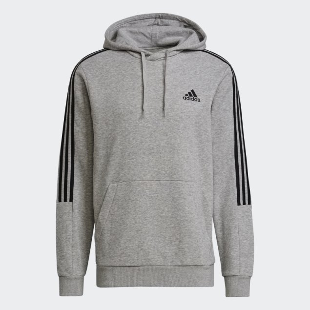 Sudadera Con Capucha Essentials De 3 Rayas De Corte Polar Adidas Gris Medio