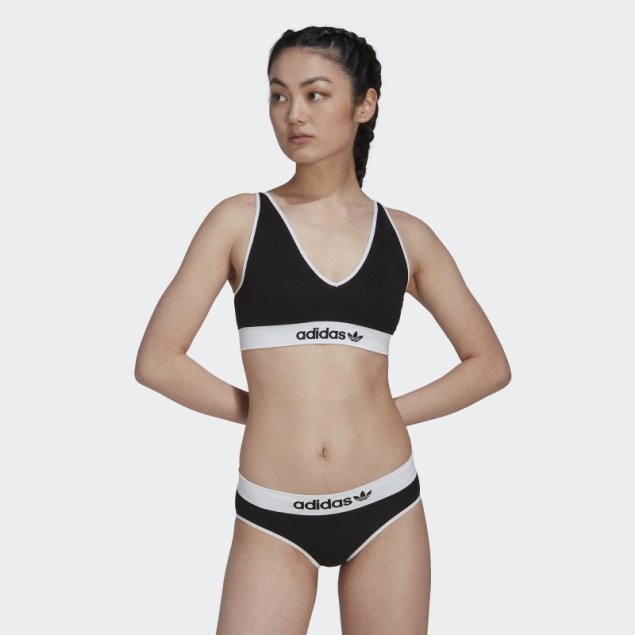 Bralette Negro Moderno Con Cuello Redondo De Algodón Flex Y Espalda Baja Adidas