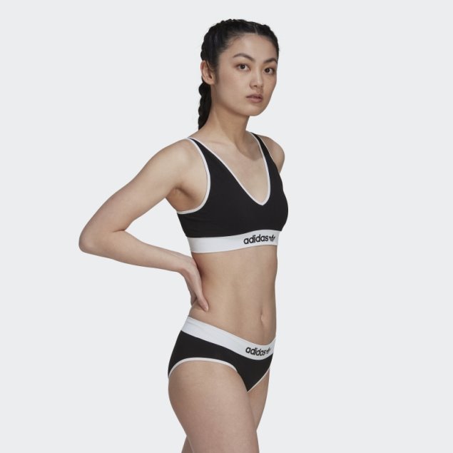 Bralette Negro Moderno Con Cuello Redondo De Algodón Flex Y Espalda Baja Adidas