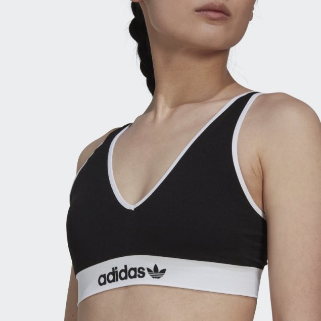Bralette Negro Moderno Con Cuello Redondo De Algodón Flex Y Espalda Baja Adidas