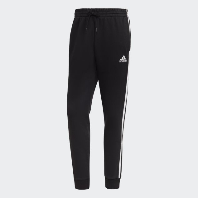 Pantalón Adidas Essentials De 3 Bandas Con Puños Ajustados Y Forro Polar Negro