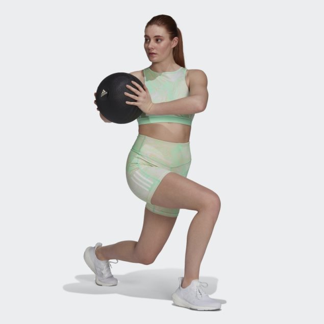 Pantalones Cortos Ajustados De Entrenamiento De Tiro Alto Con Estampado De Mármol Hiperglam Multicolor Adidas