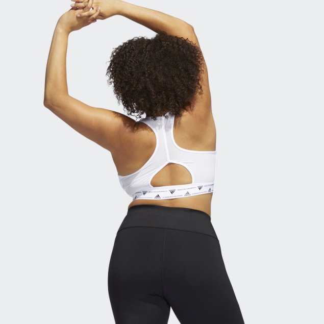 Sujetador De Entrenamiento De Soporte Medio Adidas Powerreact De Moda Blanca (talla Grande)