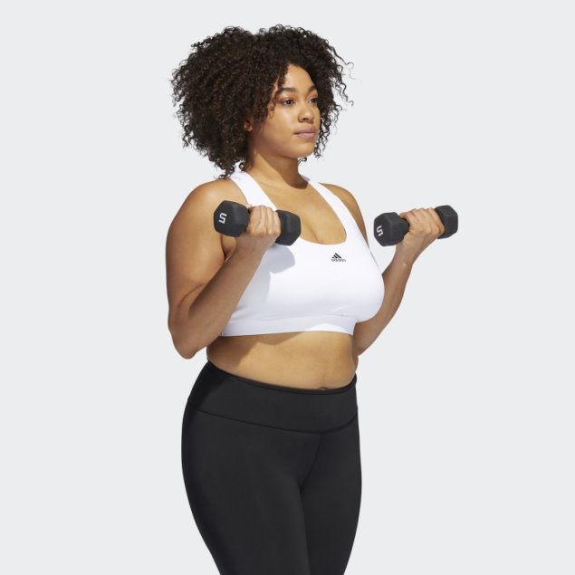 Sujetador De Entrenamiento De Soporte Medio Adidas Powerreact De Moda Blanca (talla Grande)