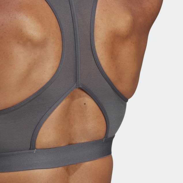 Sujetador Gris Adidas Powerreact Hyperbright De Sujeción Media