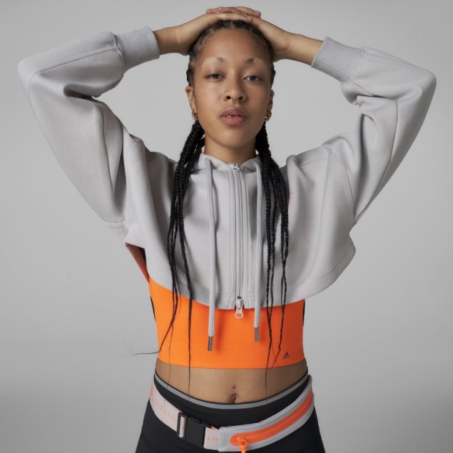 Gris Adidas By Stella Mccartney Cropped Sudadera Con Capucha Caliente