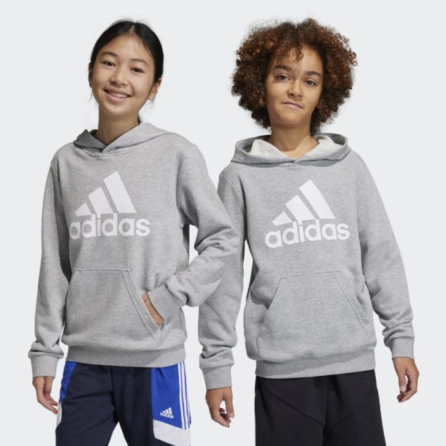 Adidas Sudadera Con Capucha De Algodón Gris Medio Con Logo Grande