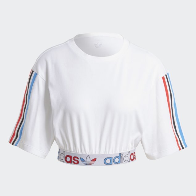 Camiseta Adidas Adicolor Primeblue Tricolor Corta Blanca