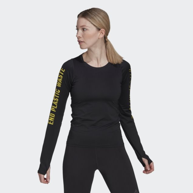 Adidas Camiseta De Manga Larga Con Extremo Negro De Plástico